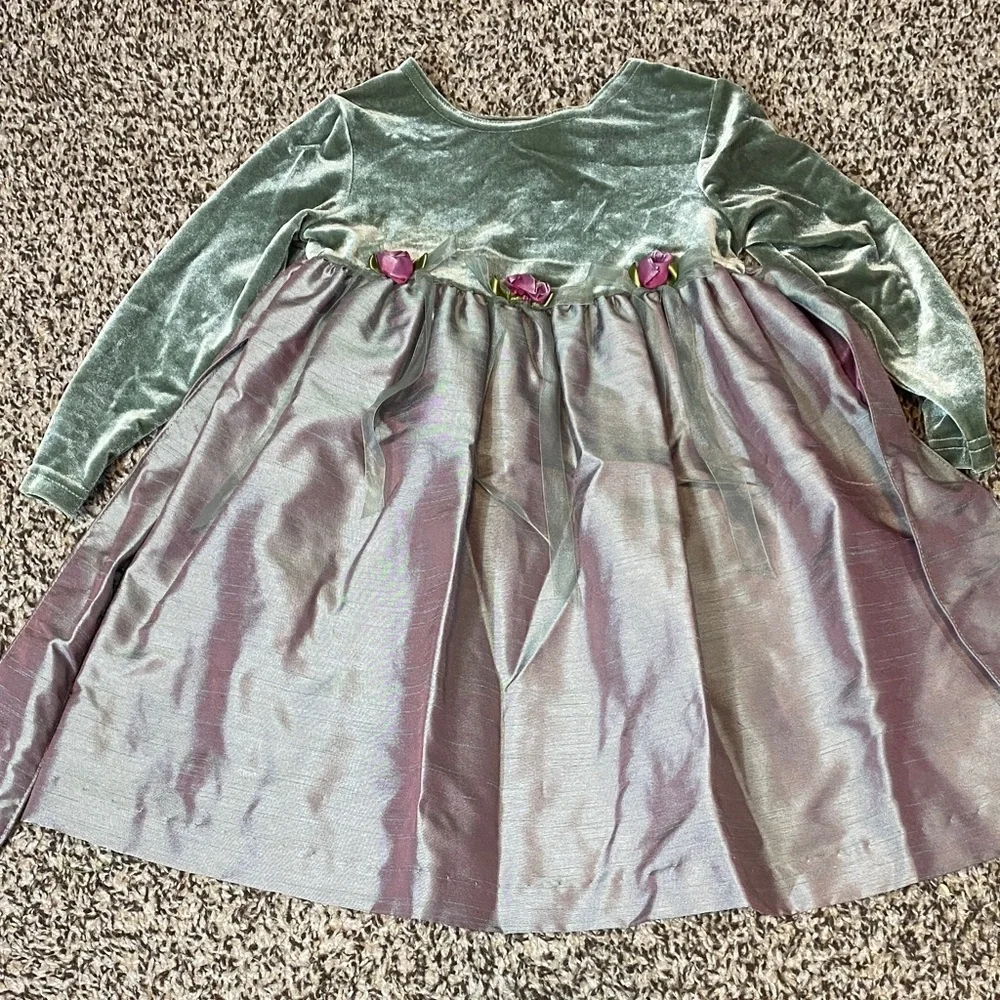 VNTG Bonnie Jean Velvet Green and Pink Kids Dress